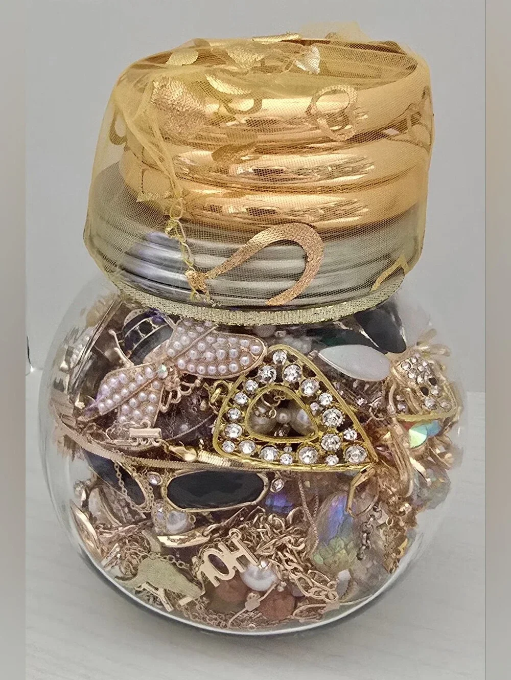 Gold & Pearl Women's Jewelry Gift Jar - Assorted Bracelets and Necklaces